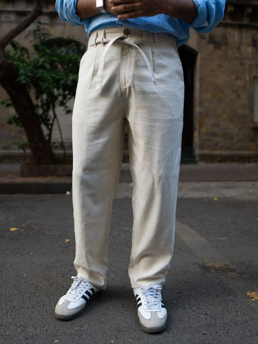 Powerlook Natural Linen Pant With Belt
