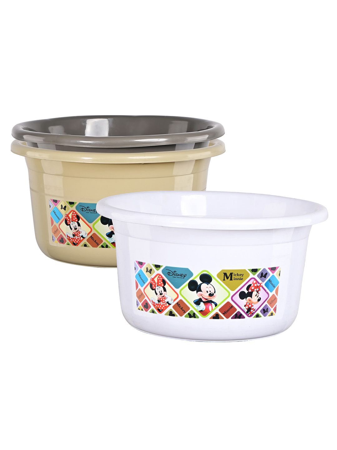 Kuber Industries White & Grey 3 Pieces Disney Check Printed Light Weight Bath Tubs