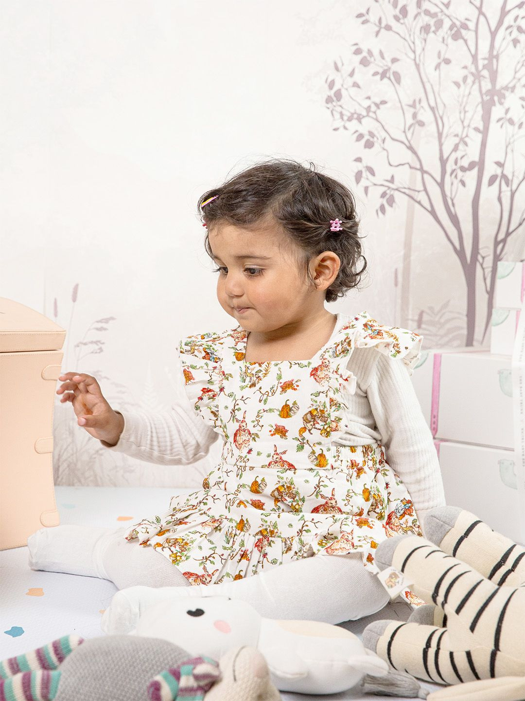 THE BABY TRUNK Girl Animal Printed Pinafore Dress