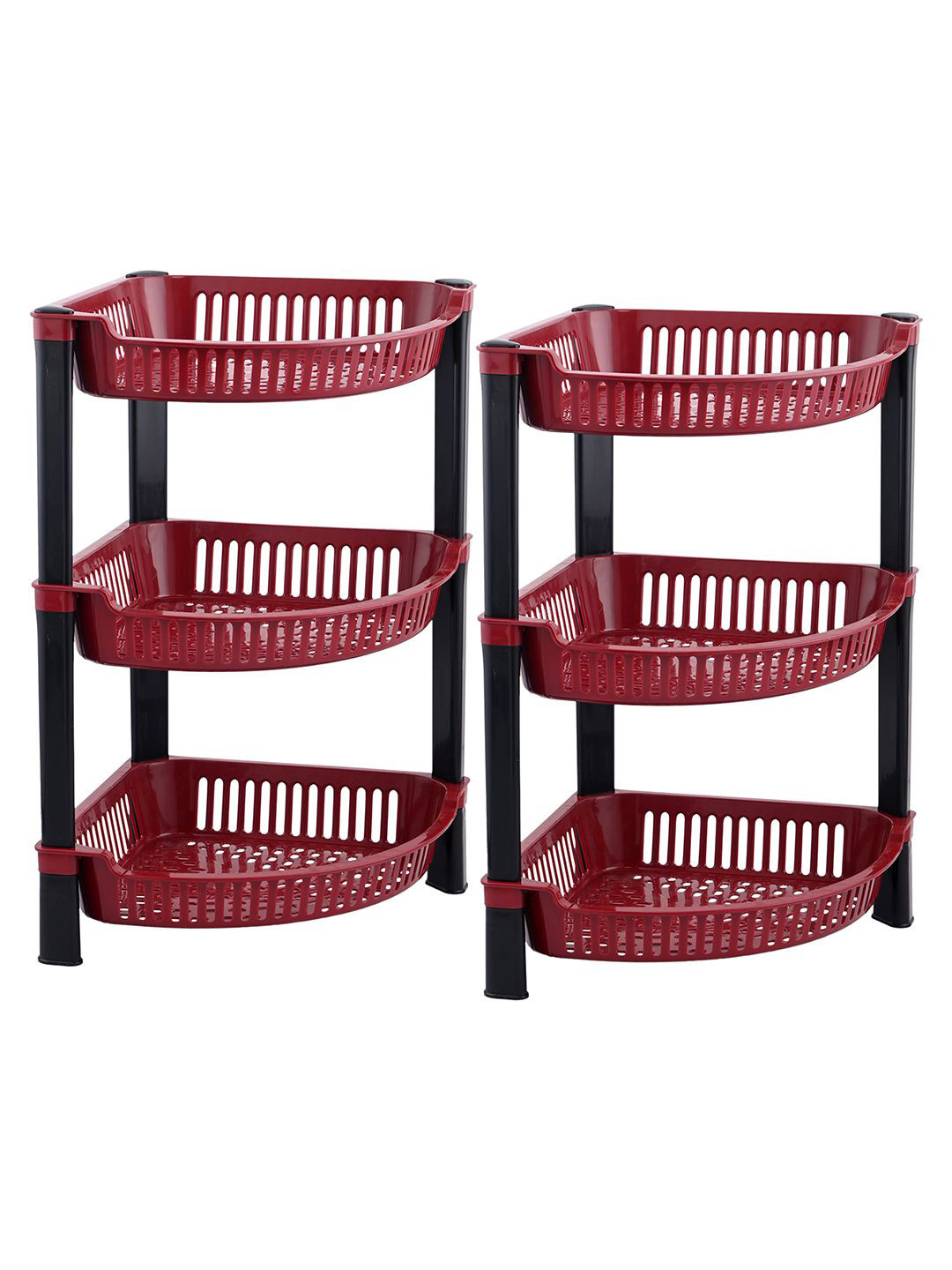 Kuber Industries Brown 2 Pieces 3 Tier Folding Plastic Fruit & Vegetable Basket Stands