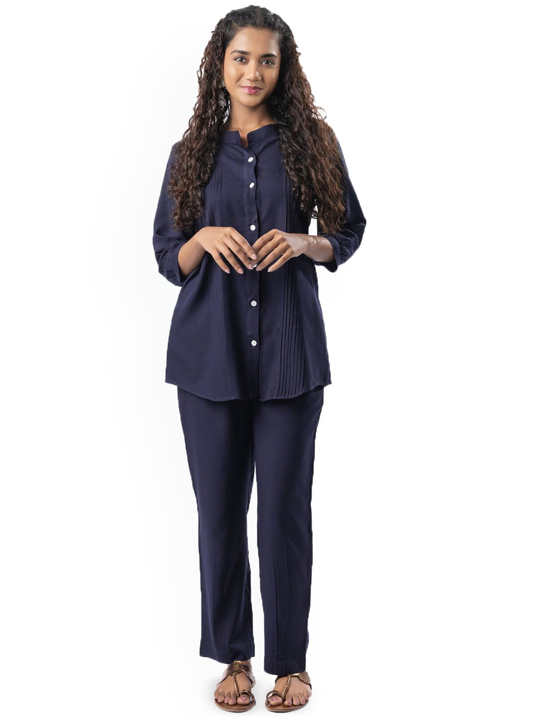 Moda Rapido Mandarin Collar Pintucks Tunic With Trouser