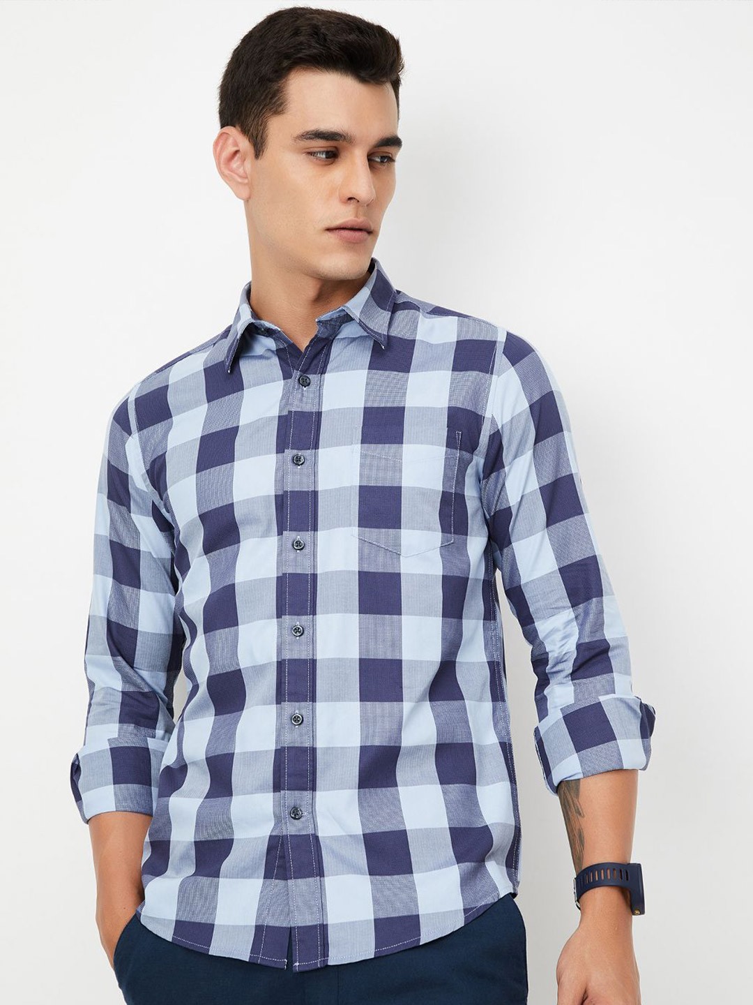 max Men Buffalo Checks Opaque Checked Casual Shirt