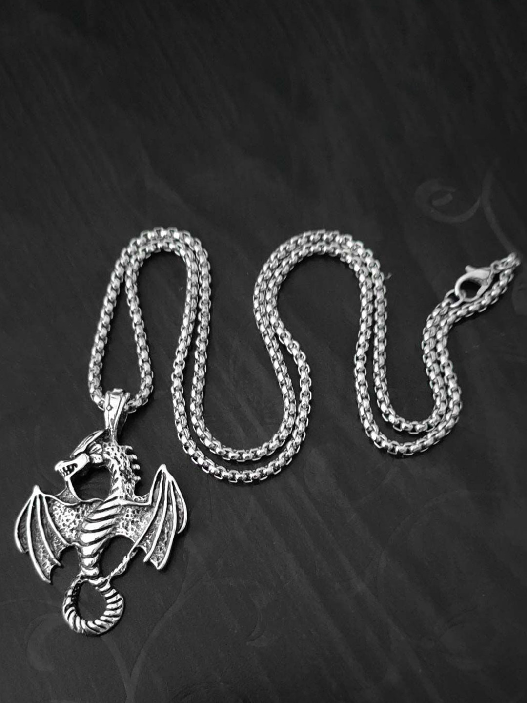 M Men Style Silver-Plated Dragon Shaped Biker Gothic Pendants