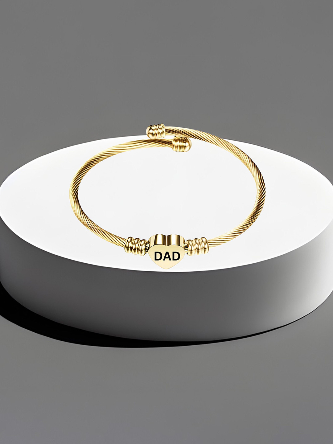 M Men Style Gold-Plated Stainless Steel Heart Initials Engraved Dad Cuff Bracelet