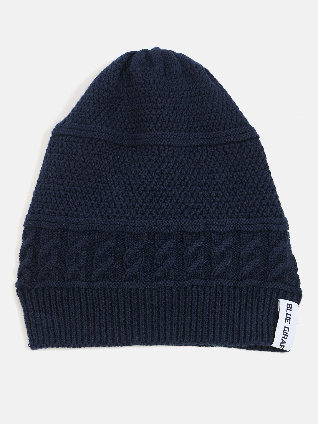 Blue Giraffe Boys Acrylic Self Design Beanie Cap