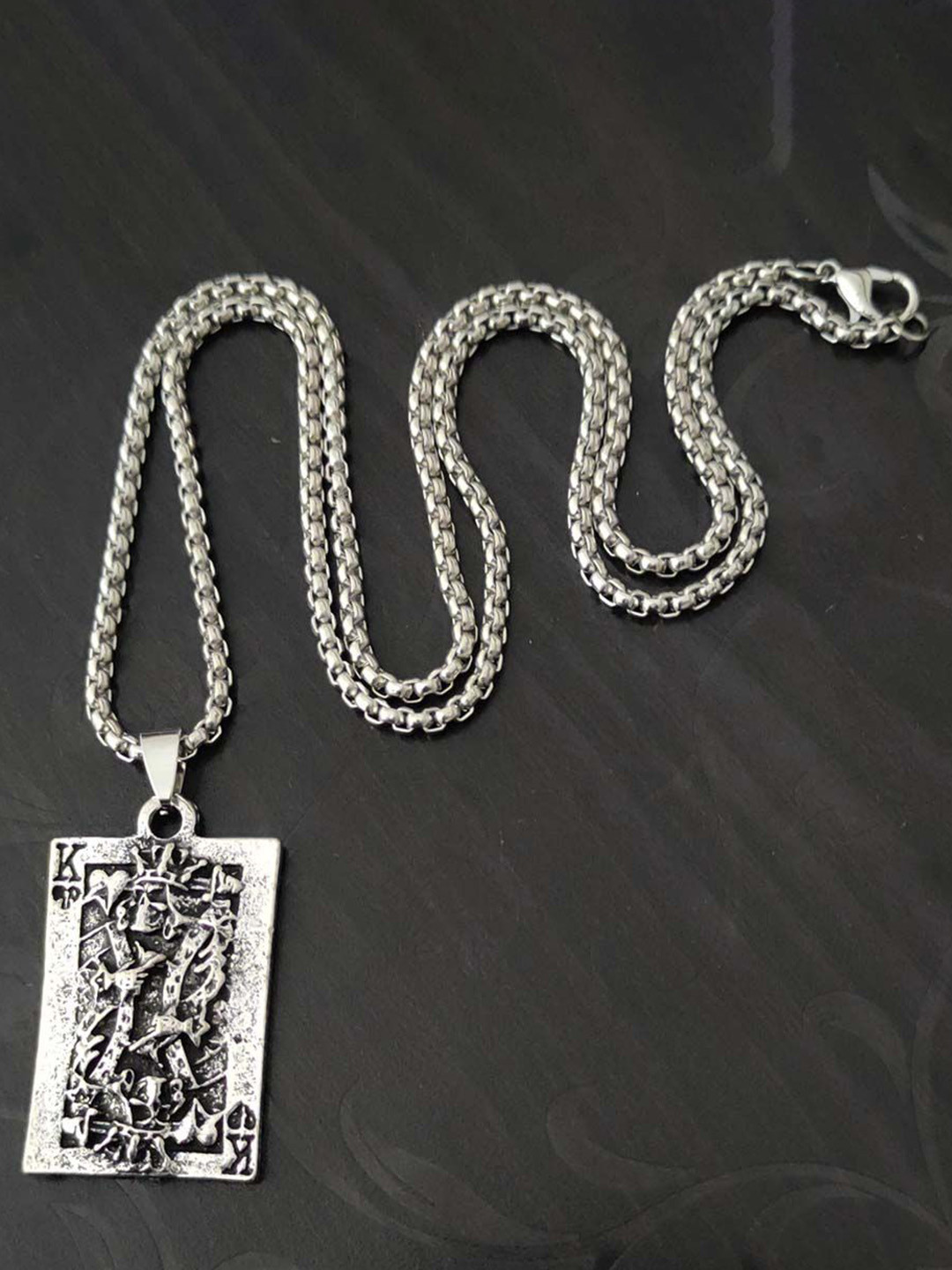 M Men Style Silver-Plated Biker King Of Hearts With Skull Contemporary Pendant