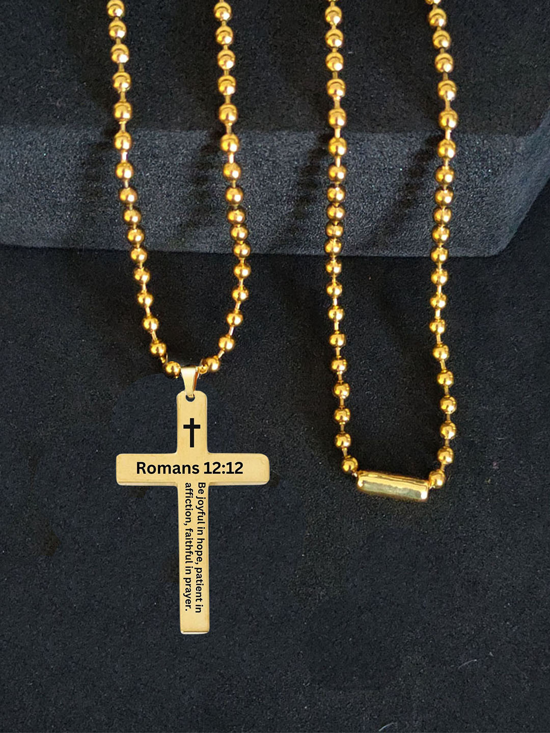 M Men Style Men Stainless Steel Gold-Plated Bible Verse Cross Pendants With Chain