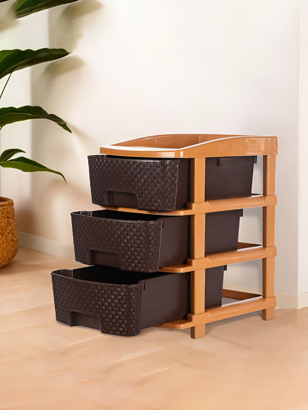 Aura Brown & Beige 3-Layer & 53 Ltr Plastic Storage Drawer Modular Kitchen Organisers