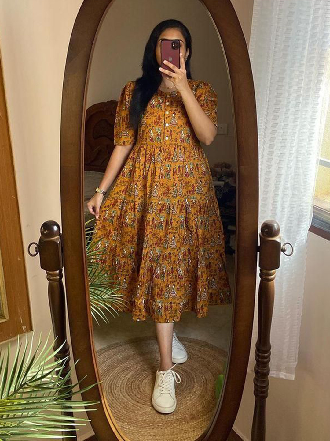 THE WHITE FEATHERS Women Floral Printed Fit and Flare Midi Dress