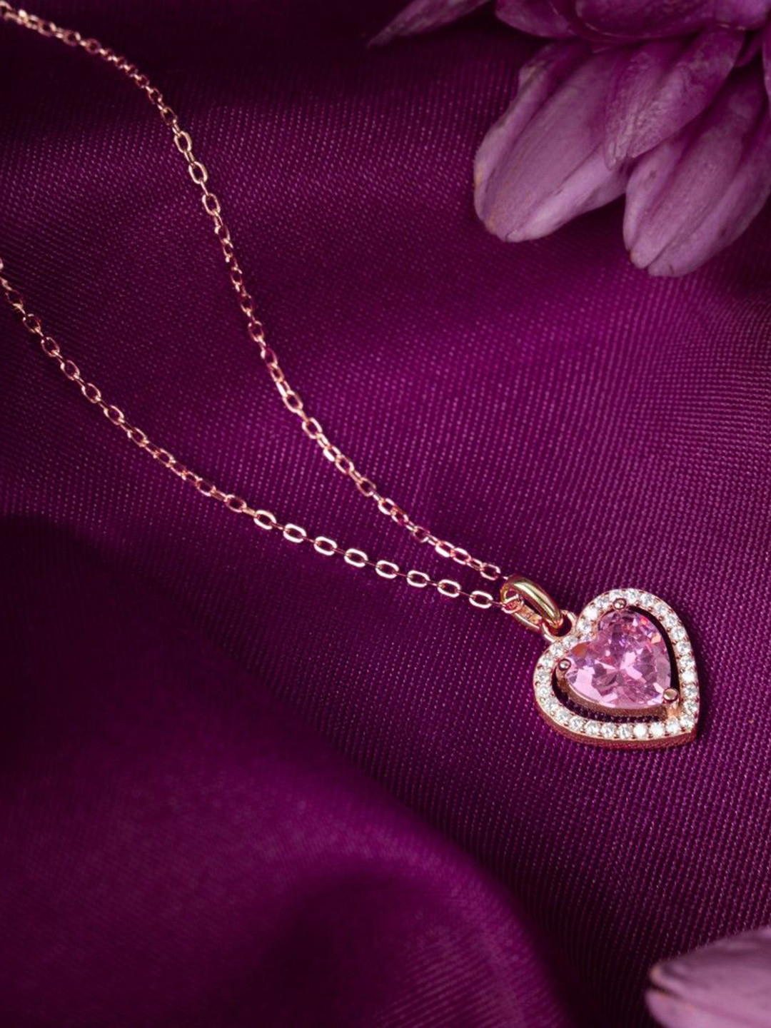 RACHIVA 925 Sterling Silver Rose Gold Heart Shaped Pendant with Chain