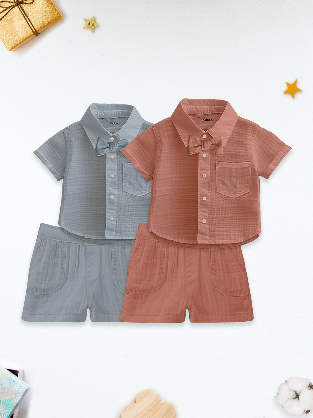 Kidbea Kids Pack Of 2 Pure Linen Shirt With Shorts Clothing Set