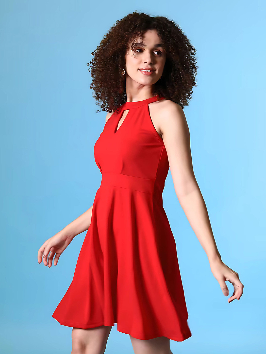 ZELZIS Red Sleeveless Knee-Length Dress Trendy Fit and Flare Style for Women