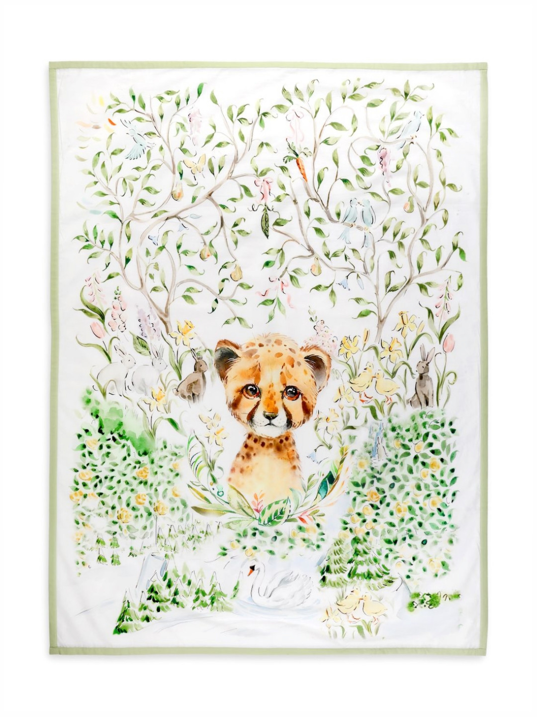 THE BABY TRUNK White & Green Leo Printed Egyptian Cotton Summer Single Bed Dohar