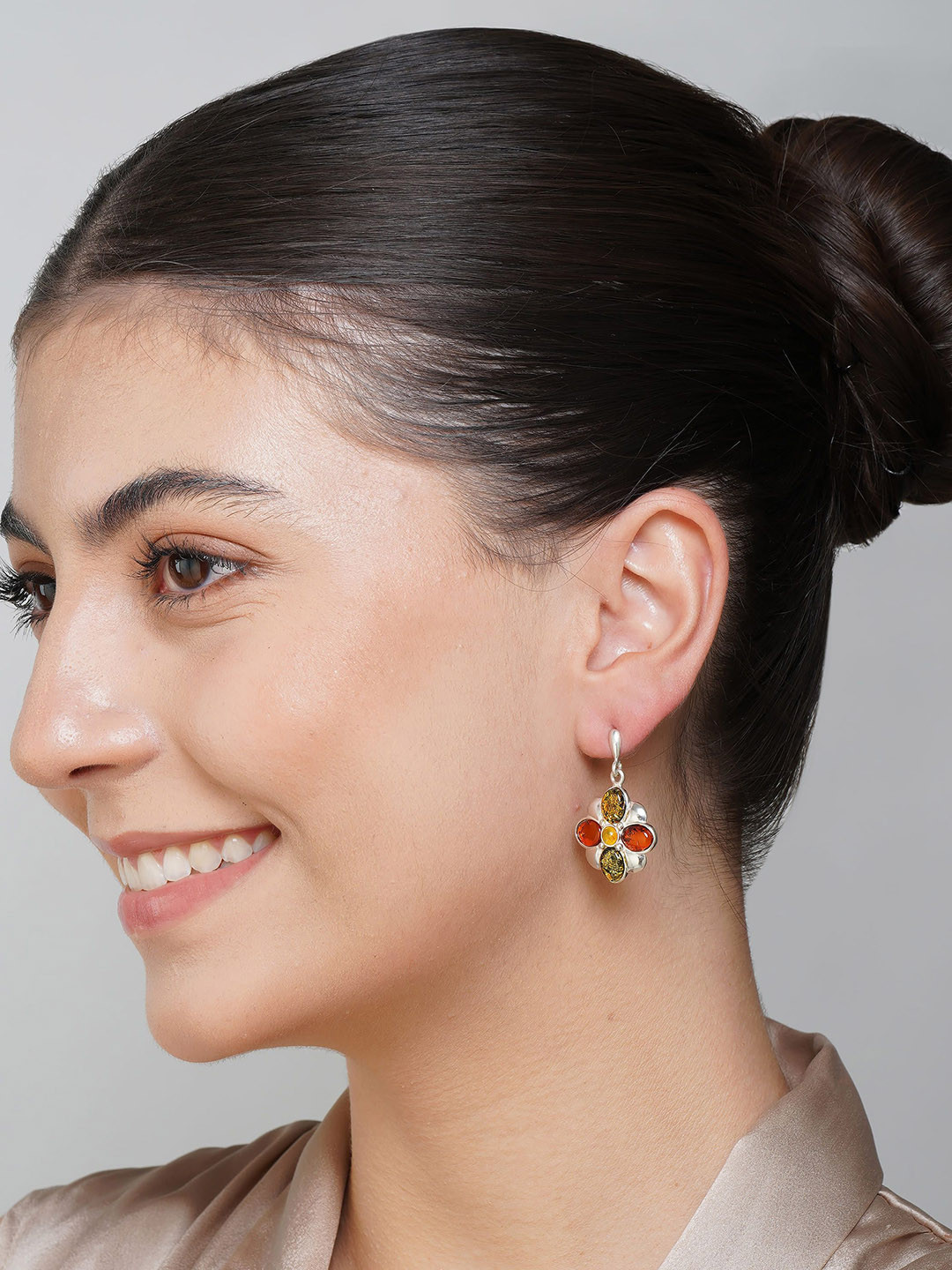 Asteri Shine On Sterling Silver Multicolor European Baltic Amber Clover Earrings