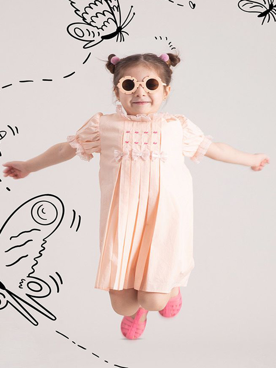THE BABY TRUNK Girls Embellished Organic Cotton A-Line Dress