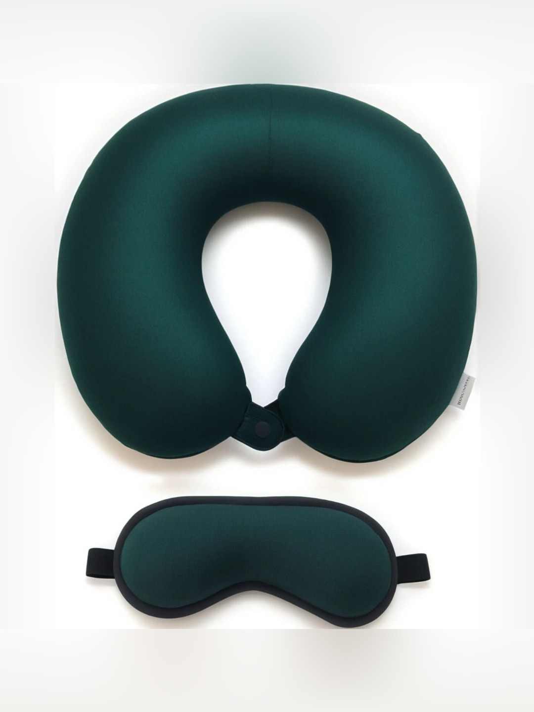 Pum Pum Green Solid Polycotton Ultra Soft Set of 2 Ultra Soft Fibre Travel Pillow with Eye Mask-30.8 x 30.8 cm