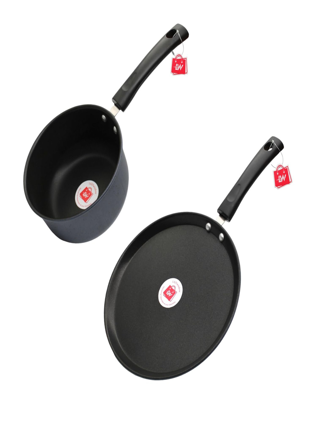 LAZYwindow Black 2 Pieces Stainless Steel Dishwasher And Microwave Safe Cookware Set