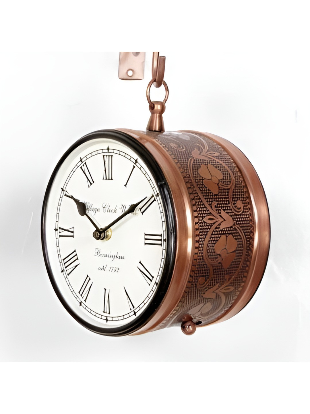 Nutts Copper-Toned Printed Analogue Double Sided Vintage Station Traditional Wall Clock