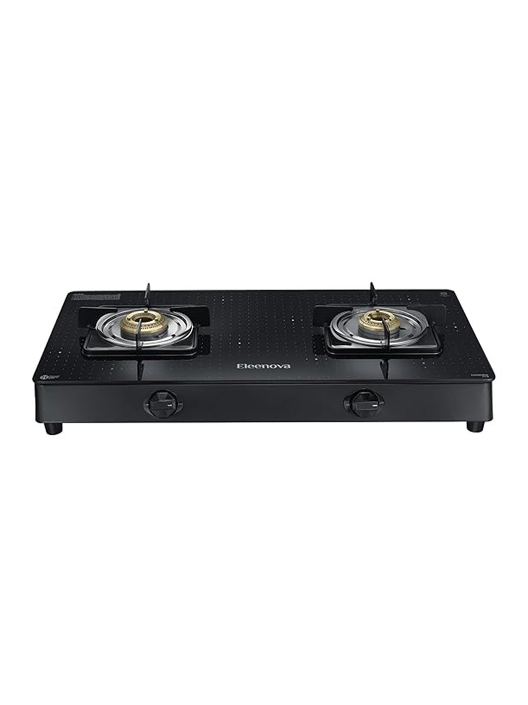 Eleenova Black 2 Burners Glass Manual LPG Gas Stove