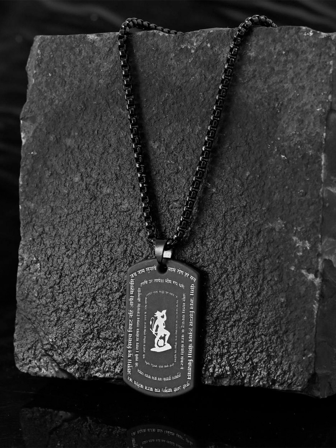 AGARWALPRODUCT Sterling Silver-Plated Shree Hanuman Chalisa Carved Tag  Pendant With Chain