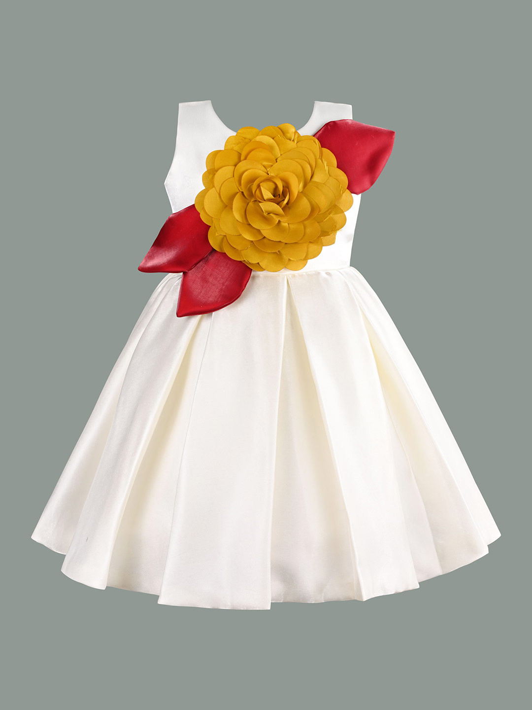 Wish Karo Girls Floral Applique Pleated  Party Dress