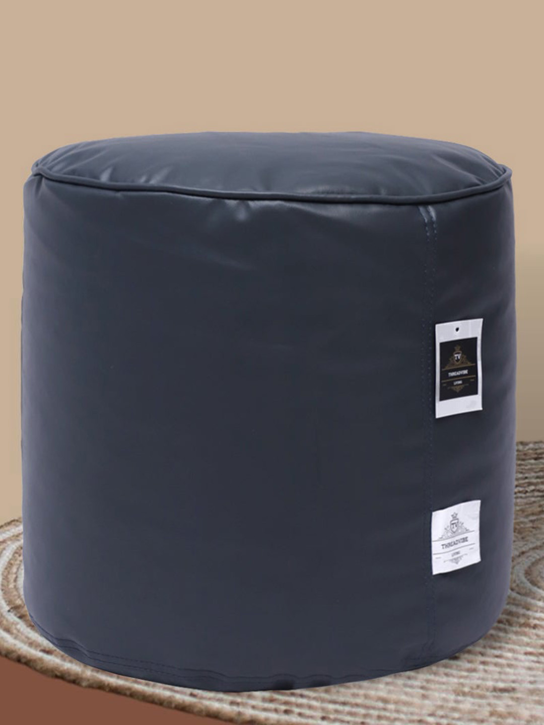 THREADVIBE LIVING Navy Blue Bean Bag Footstool