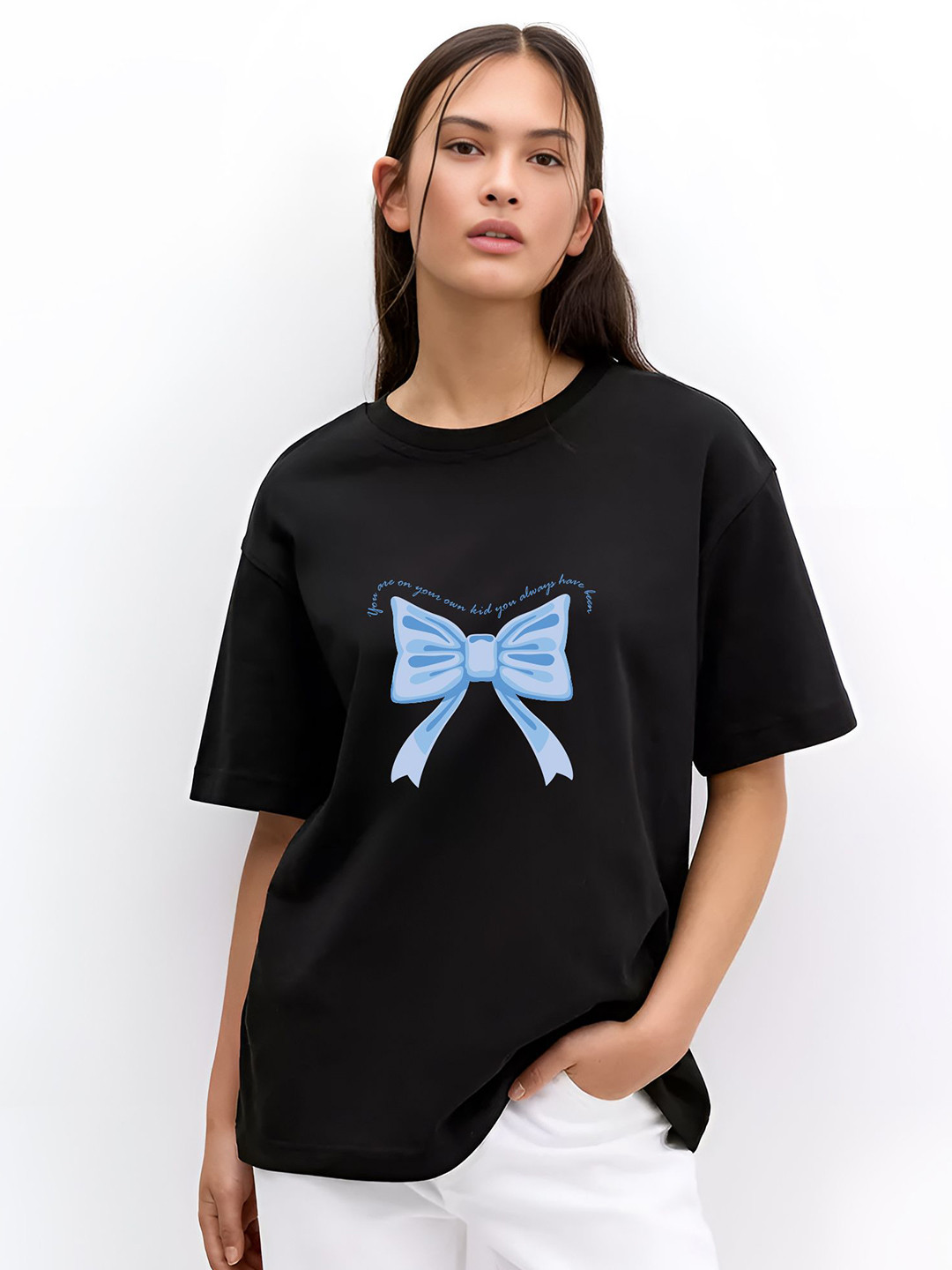 Backbenchers Women Bow Print Oversized T-shirt
