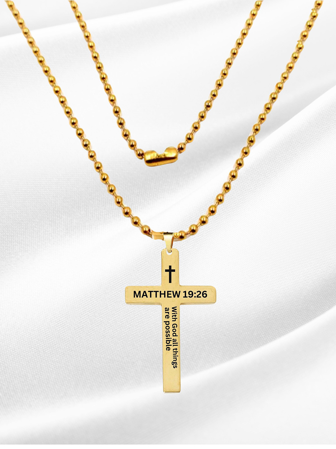 M Men Style Men Stainless Steel Gold-Plated Geometric Shaped  Bible Verse Cross Pendants