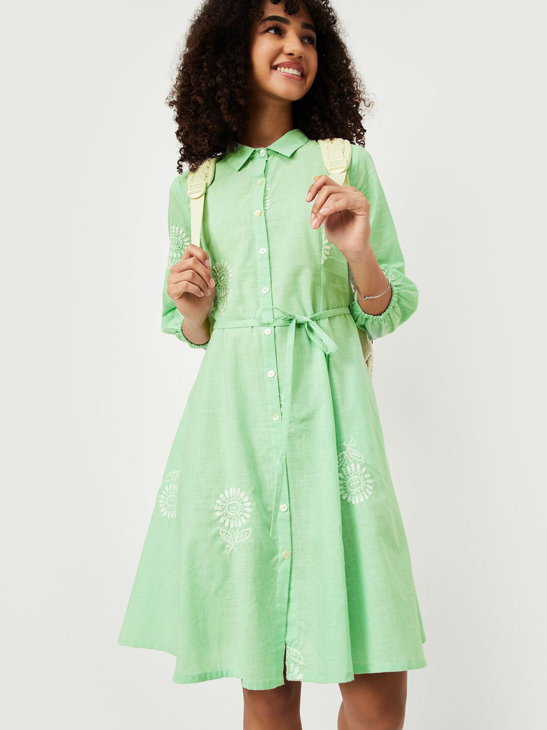 max Puff Sleeves Lapel Coller Shirt Dress