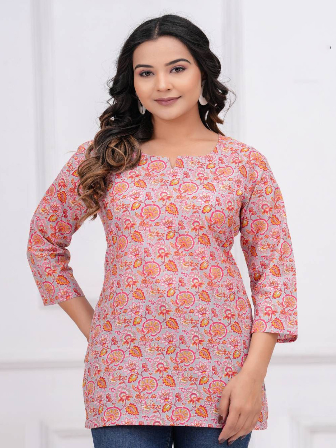 WESTERN COTTON Botanical Printed Pure Cotton Kurti