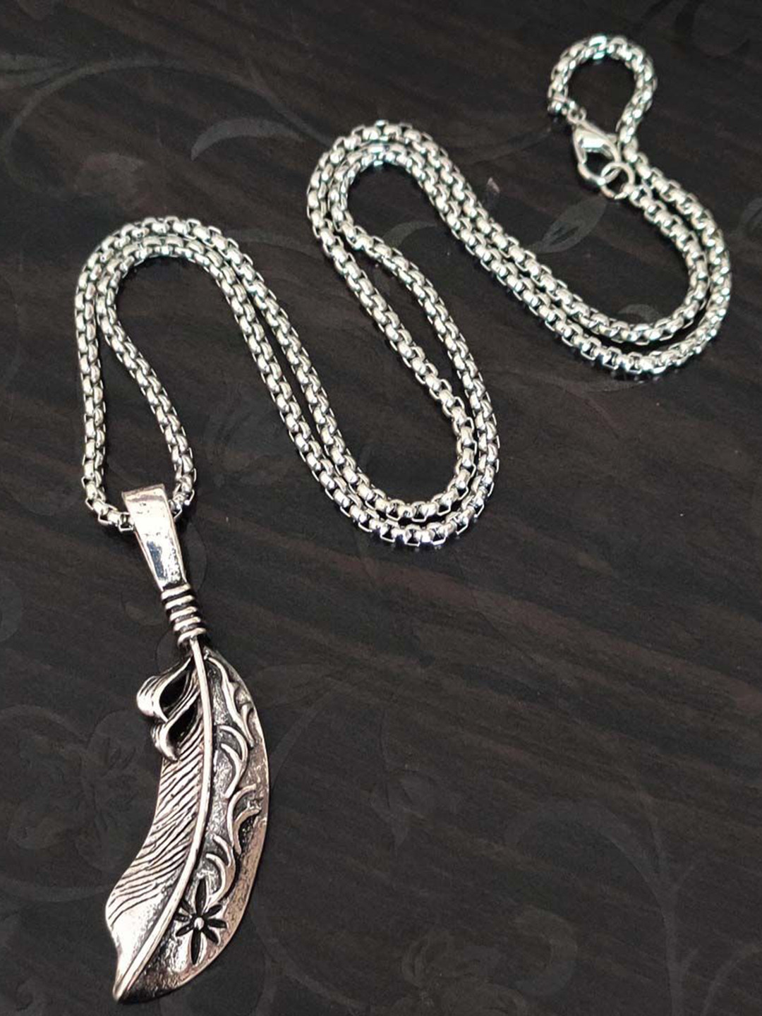 M Men Style Silver-Plated Biker Feather Pendants With Chain