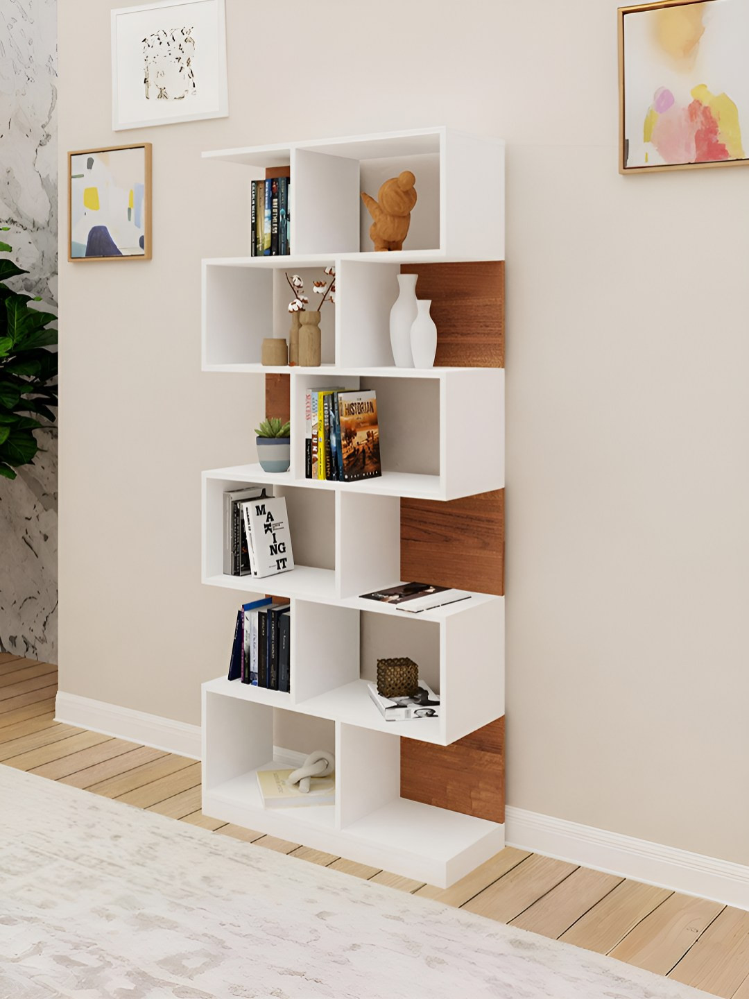 Royaloak Brown & White Misty Wooden Bookshelf