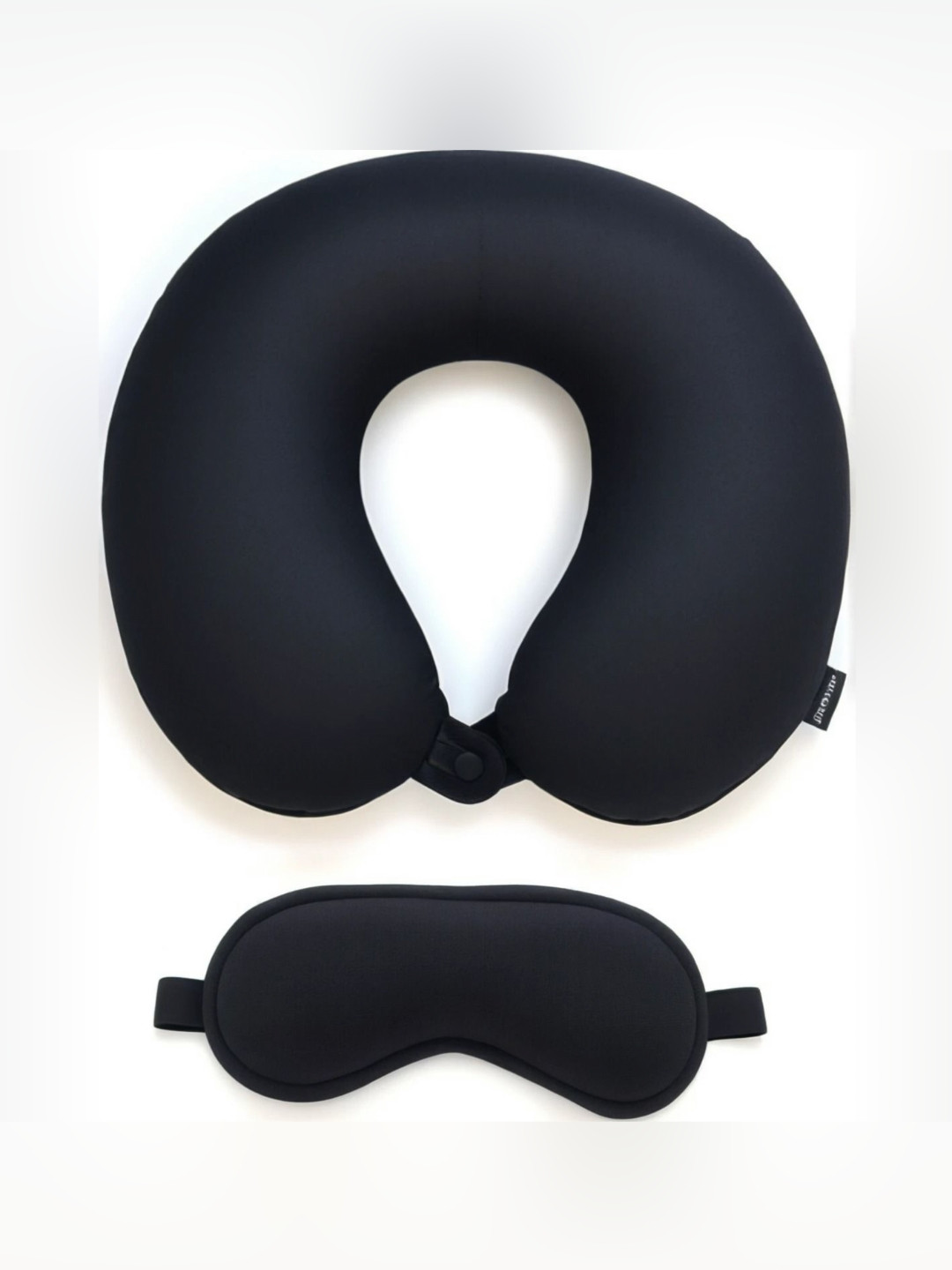 Pum Pum Black Solid Polycotton Ultra Soft Set of 2 Ultra Soft Fibre Travel Pillow with Eye Mask-5.08 x 25.4 x 27.9 cm