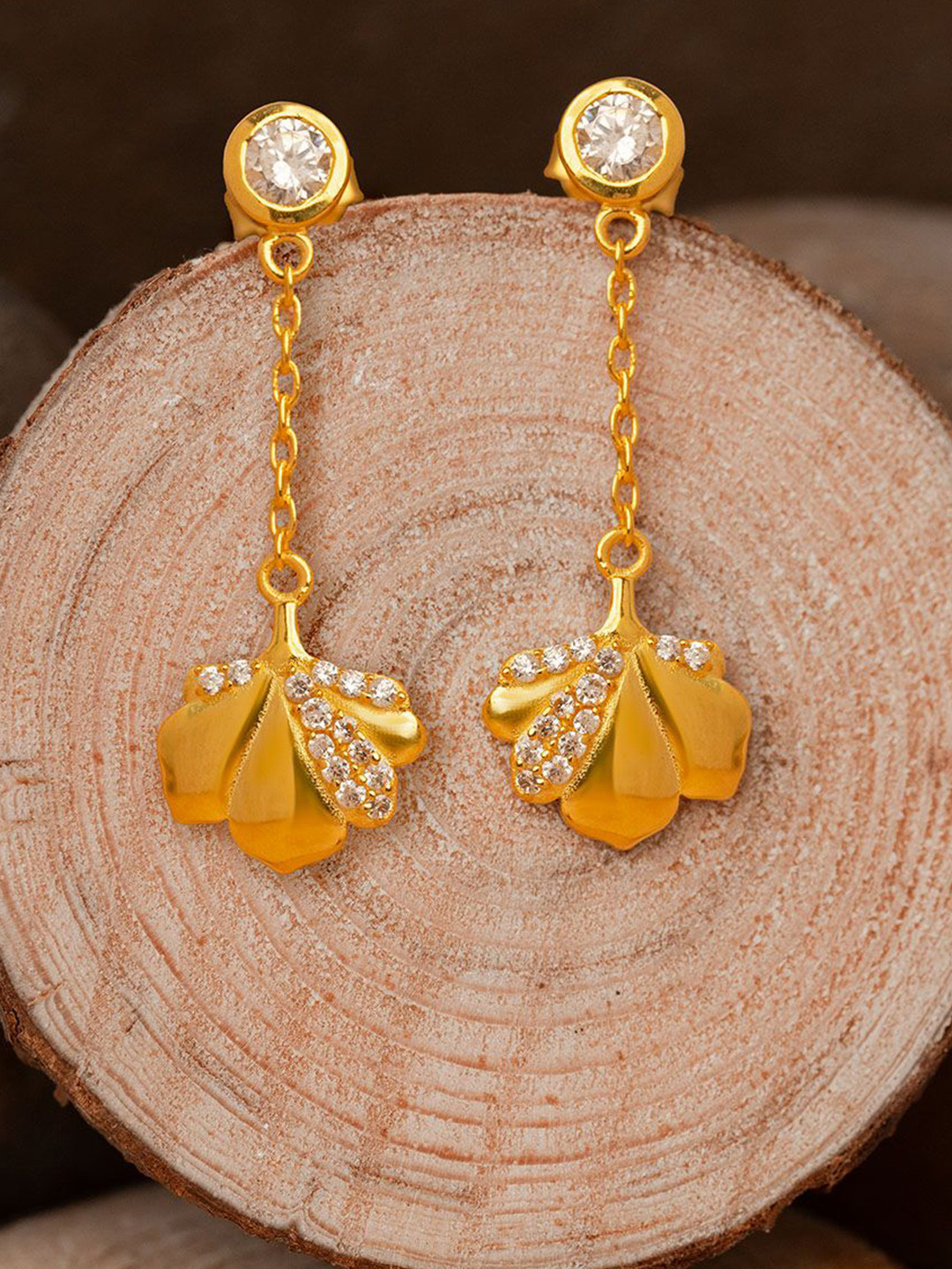 NEK  Viola Vows 925 Sterling Silver God-Plated Artificial Stones Studded Drop Earrings