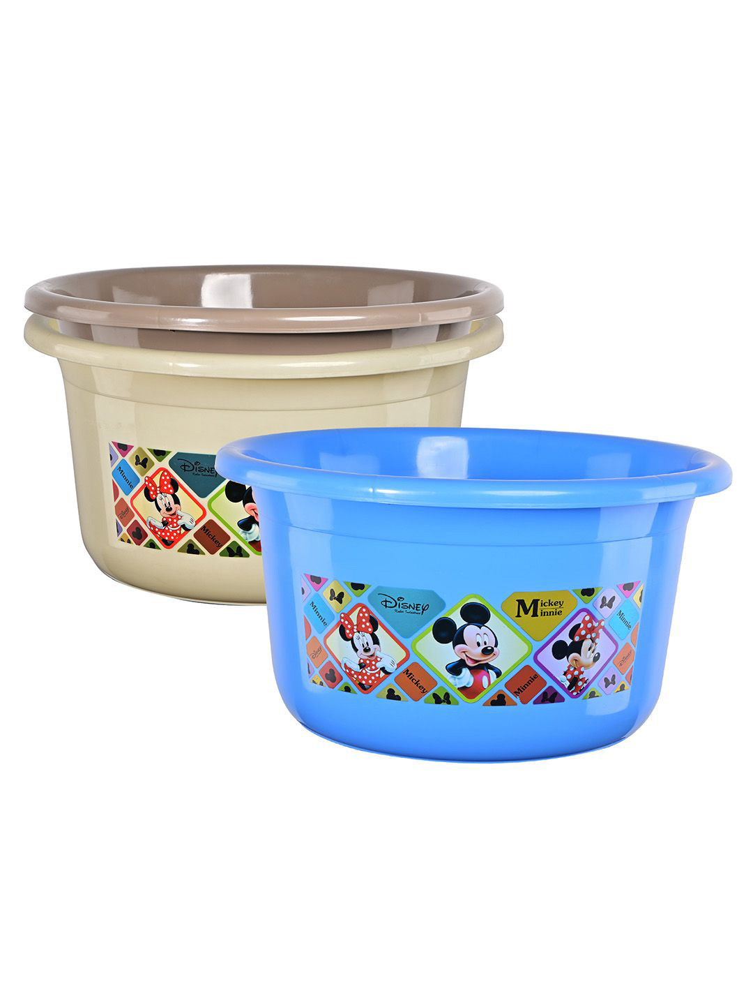 Kuber Industries Beige & Brown 3 Pieces Disney Check Printed Light Weight Bath Tubs