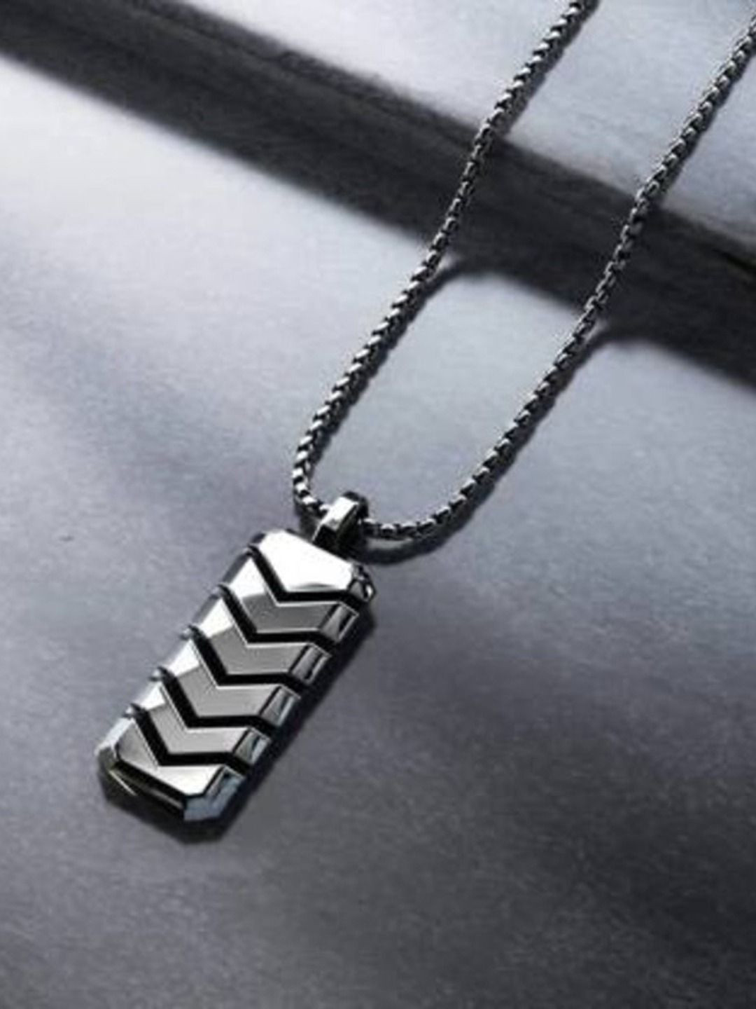 Krelin Men Silver-Plated Stainless Steel Rectangle Shaped Pendant With Chain
