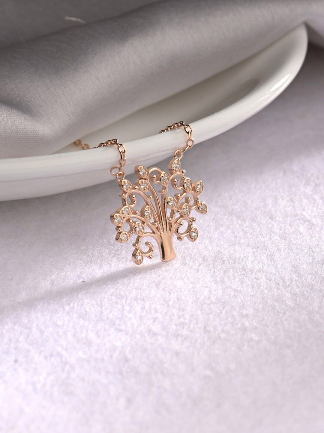 RACHIVA 925 Sterling Silver Tree of Wisdom Rose Gold Pendant with Link Chain