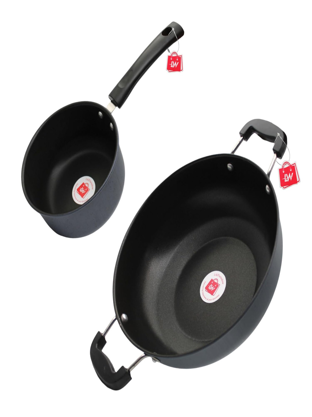 LAZYwindow Black 2 Pieces Stainless Steel Dishwasher And Microwave Safe Cookware Set