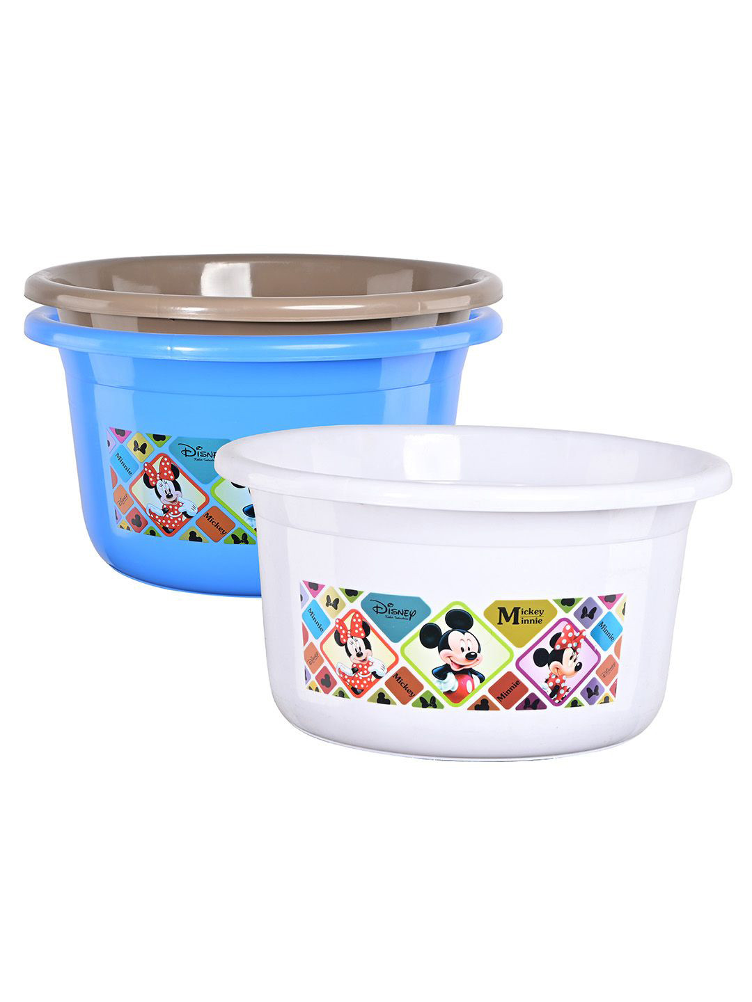 Kuber Industries White & Brown 3 Pieces Disney Check Printed Light Weight Bath Tubs