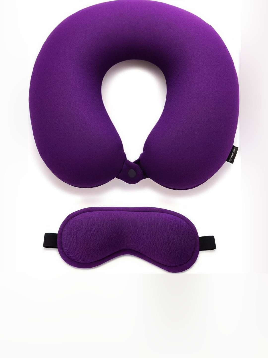 Pum Pum Purple Solid Polycotton Ultra Soft Set of 2 Ultra Soft Fibre Travel Pillow with Eye Mask-30.8 x 30.8 cm