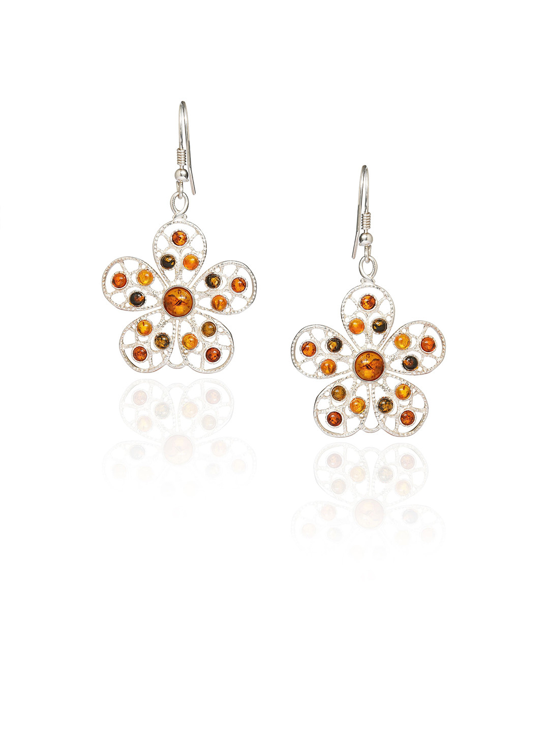 Asteri Shine On Sterling Silver Multicolor European Baltic Amber Big Flower Earrings