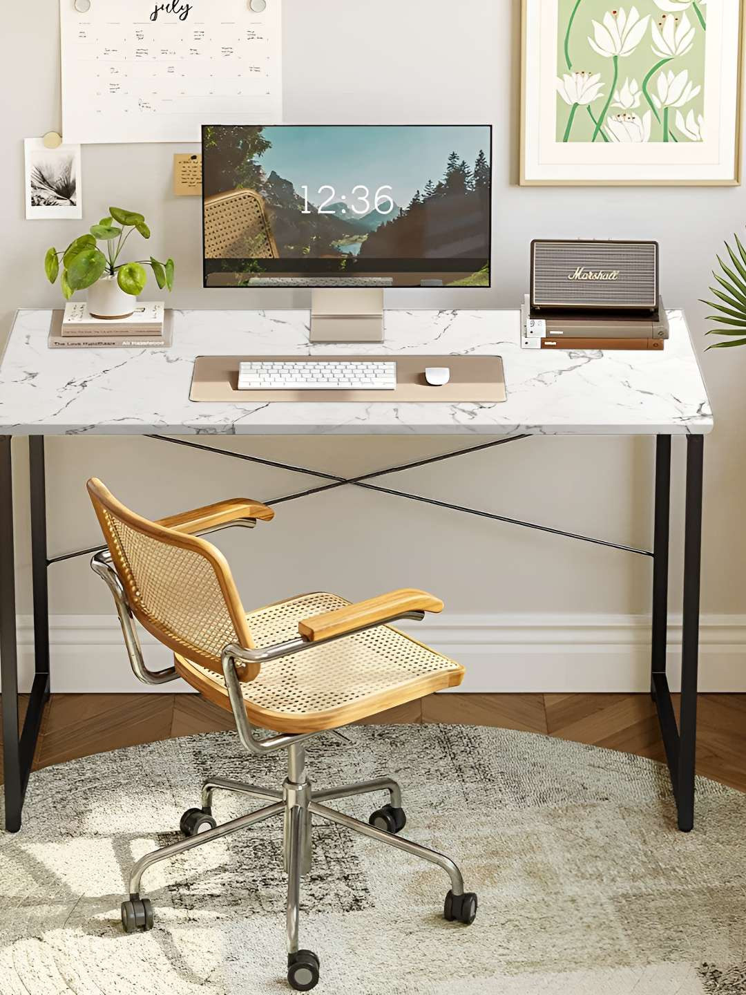 Torche White Wooden & Metal Study Table