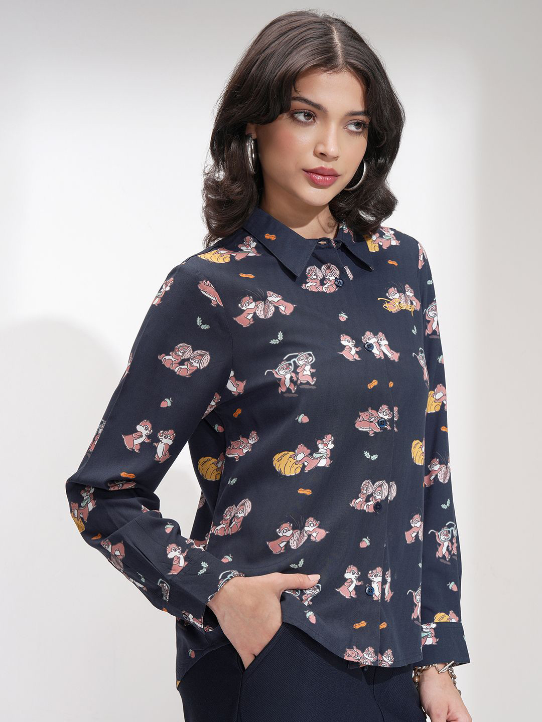 Tokyo Talkies Disney Mickey Mouse Women Chip And Dale Aop Regular FiTshirt