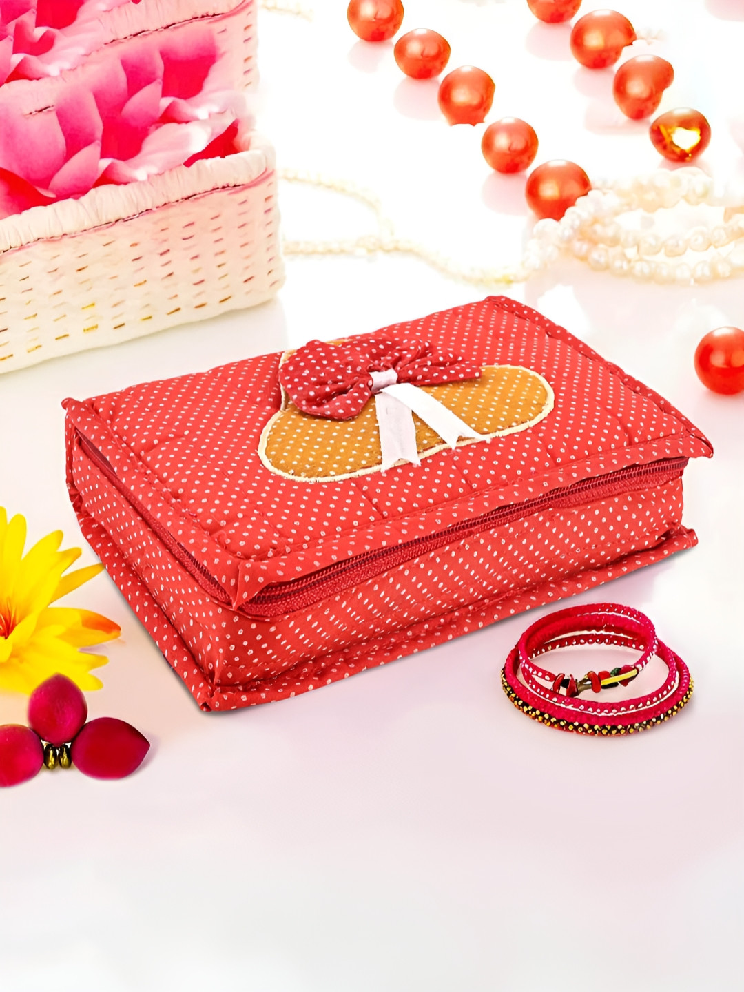 Aura Red Cosmetic Organisers Storage Box With 7 Pocket Jewellery Organiser