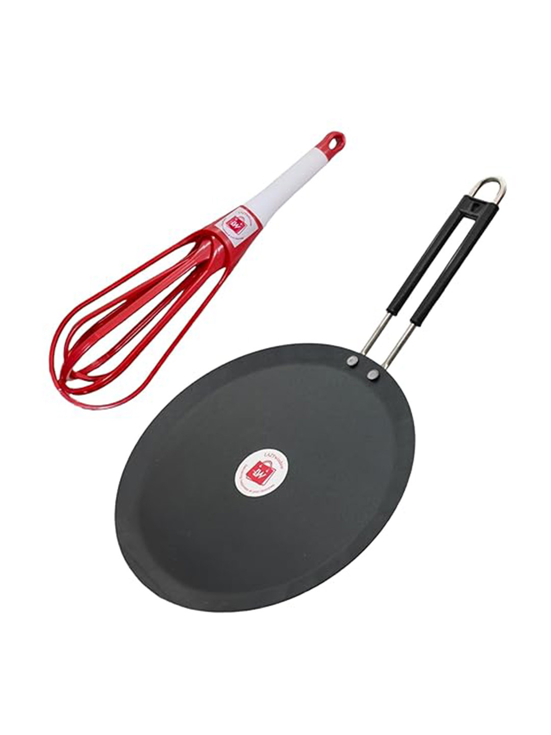LAZYwindow Black Flat Iron Tawa With Foldable Hand Beater