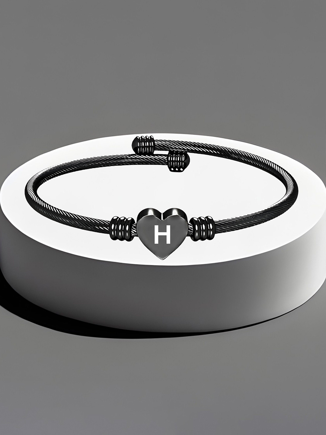 M Men Style Men Stainless Steel Gold-Plated Heart H Kada Bracelet