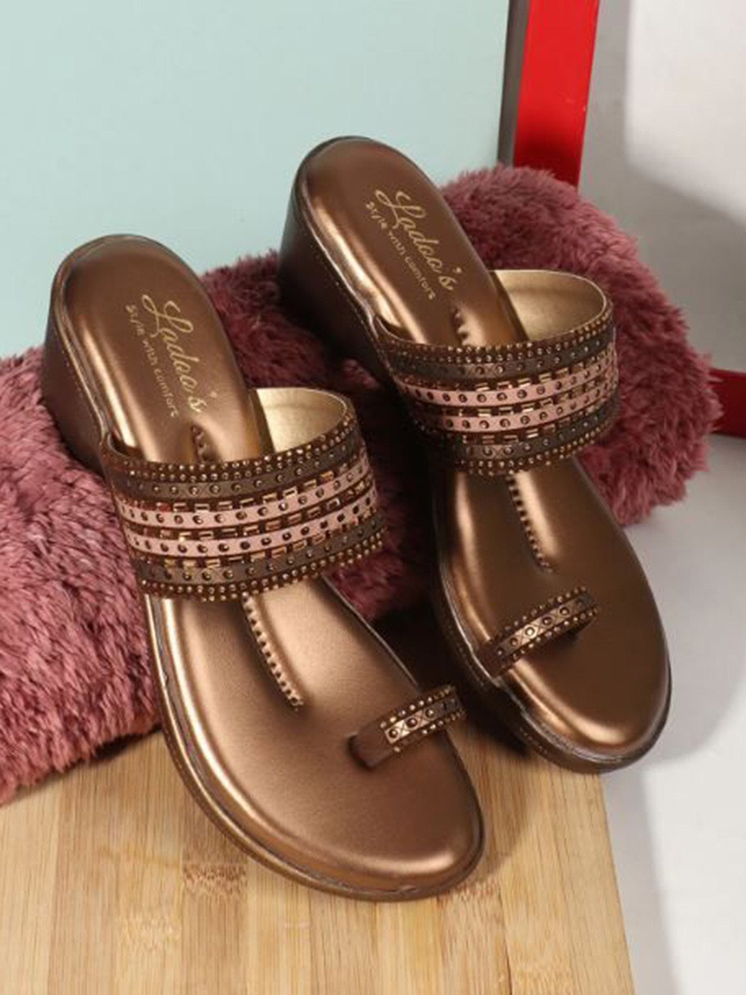 LADOO'S Women Leather Party Wedge Sandals