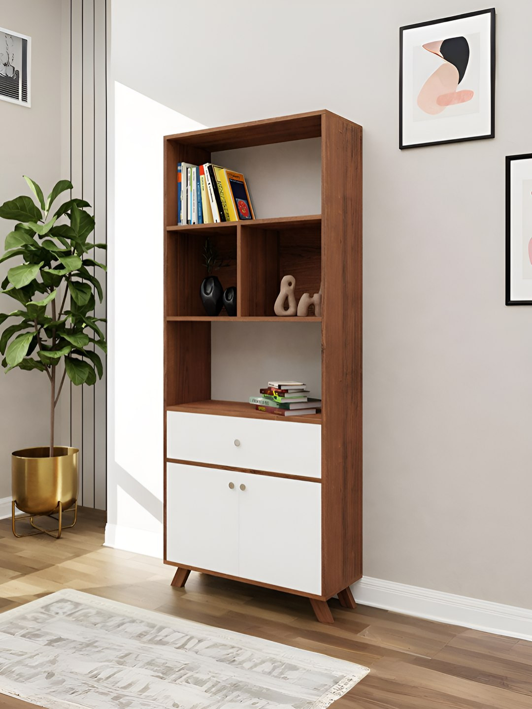 Royaloak Brown & White Wooden Open Flare Book Shelf