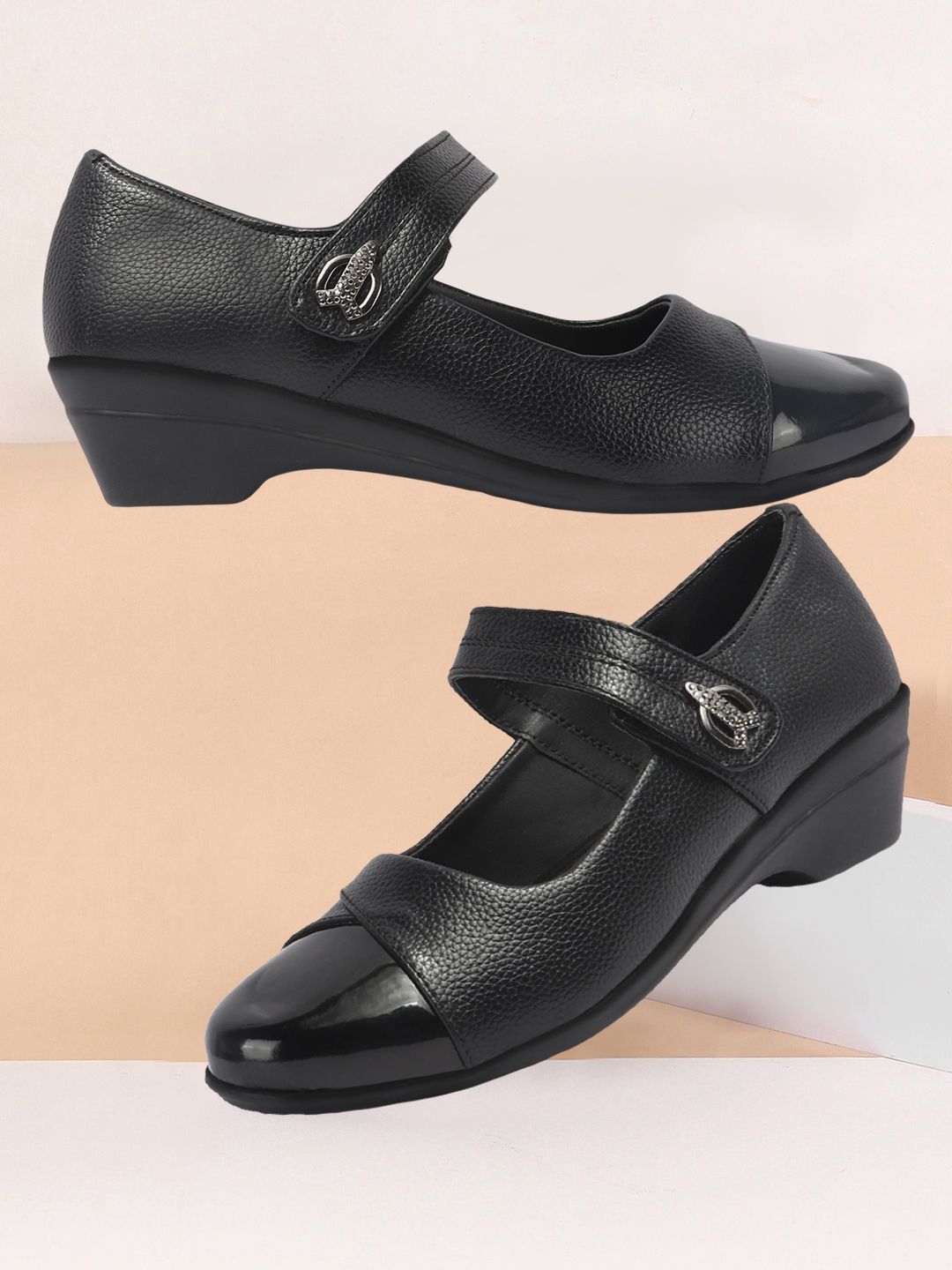 Denill Pointed Toe Wedge Heel Slip On Mary Jane