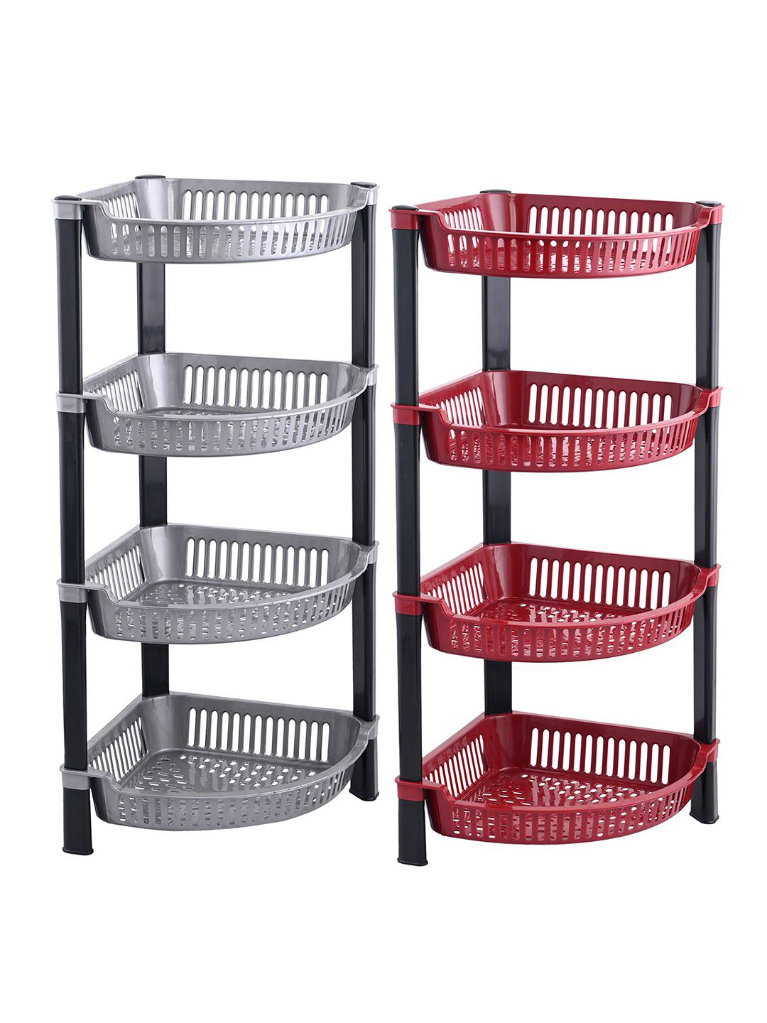 Kuber Industries Brown & Grey 2 Pieces 4 Tier Folding Fruit & Vegetable Basket Stand